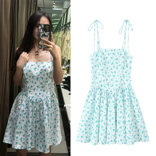 Women's Dresses Spring 2025 New Floral Print Mini Dress Sexy Suspenders Fresh and Sweet Girl Summer Mint Cool 4661382