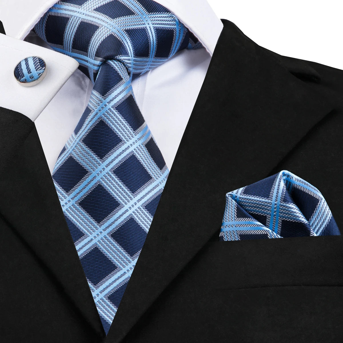 Hi-Tie Light Blue Solid Silk Wedding Nicktie For Men Hanky Cufflink Gift Men Tie Set Business Party Dropshipping Novelty Design