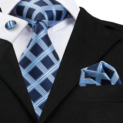 Hi-Tie Light Blue Solid Silk Wedding Nicktie For Men Hanky Cufflink Gift Men Tie Set Business Party Dropshipping Novelty Design