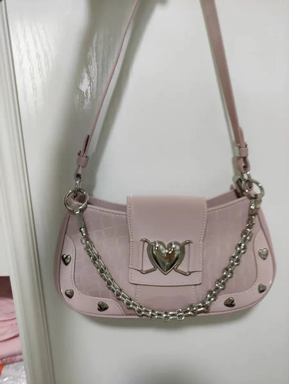 New Fashion Shoulder Bag 2025 PU Bags for Women Sweet Cool Subculture Pink Crossbody Bag сумка Bolsas