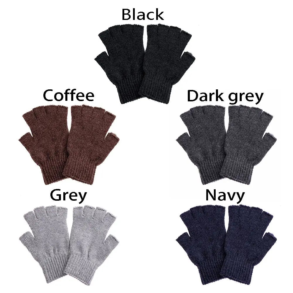 Unisex Half Finger Gloves Winter Warm Wool  Knitted Fingerless Gloves Cashmere Stretchy Typing/Texting Gloves for Women and Men