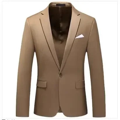 New Men Pure Colour Business Social Office Suit Slim Fit Jacket Fashion Simple Groom Wedding Tuxedo Dress Blazers Coats