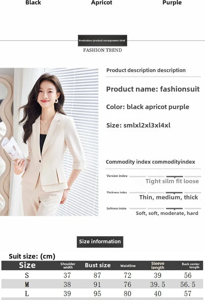 2024 Summer New Women's Petite Casual Seven-Half Sleeve Professional Workwear Purple Thin Suit Jacket Pants Set
