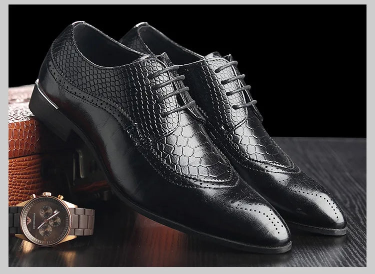 Business Casual Formal Lace-up Leather Shoes Men British Oxford Breathable Hombre Shoes Plus Size Office Wedding Flat Male Black