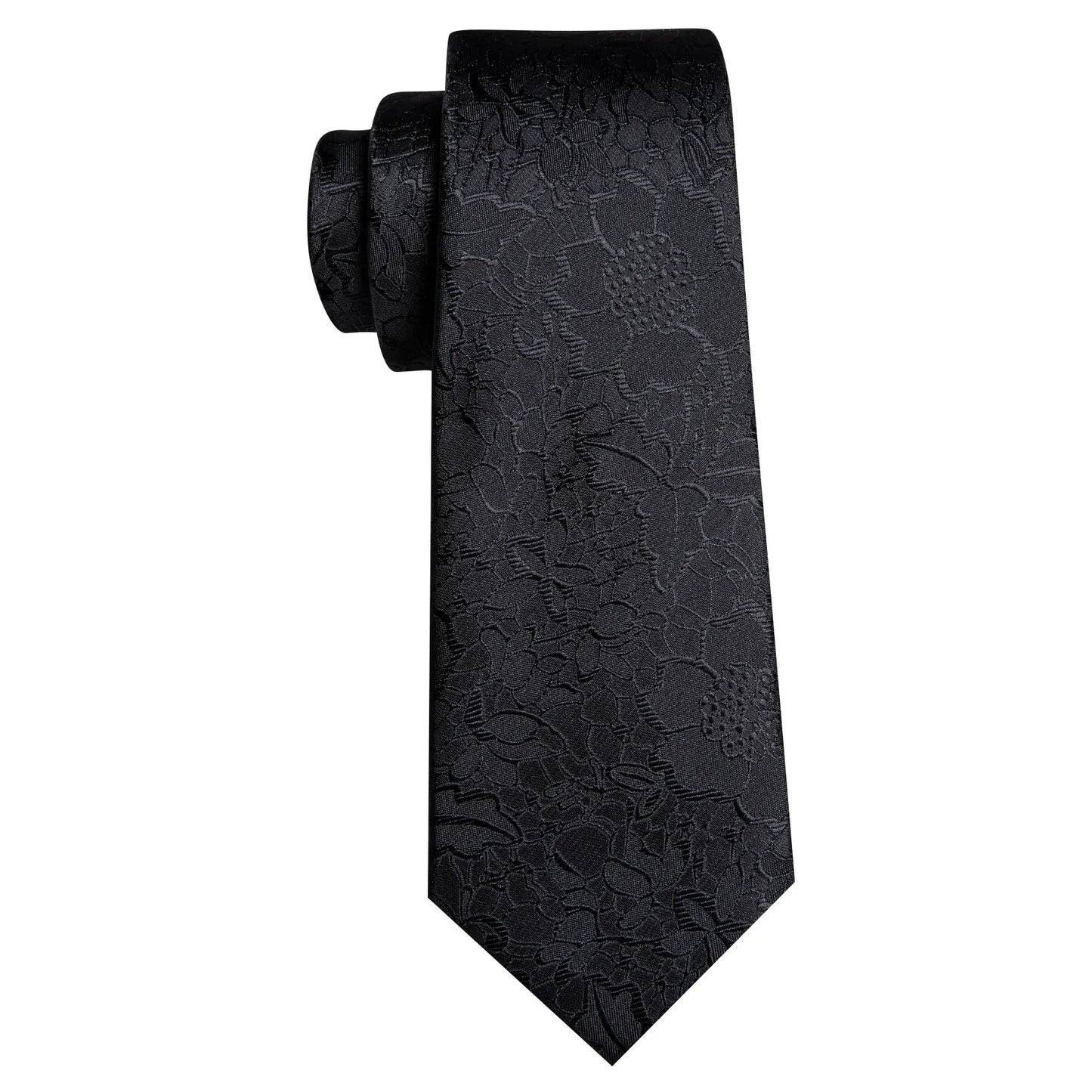 Barry.Wang Black White Gray Silver Silk Men Tie Handkerchief Cufflinks Set Jacquard Necktie for Male Wedding Business Party Gift