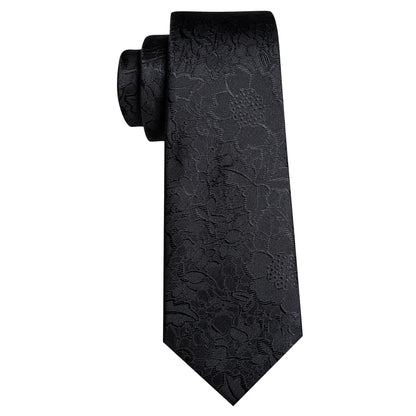 Barry.Wang Black White Gray Silver Silk Men Tie Handkerchief Cufflinks Set Jacquard Necktie for Male Wedding Business Party Gift