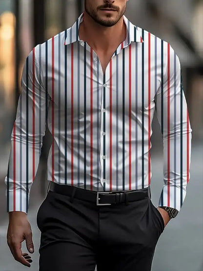 Men's shirt regular lapel shirt men's 3d printing triangle geometric printing casual street long sleeve fashion printed shirt