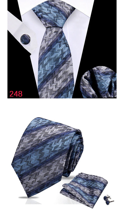 Luxury Plaid Tie For Mens Necktie Handkerchief Pocket Square Cufflinks Set Jacquard Woven Ties Wedding Business Accessories