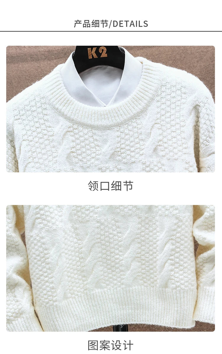 Round Neck Knitwear Sweater New Autumn/Winter Mock Neck Sweatshirts Solid Color Pullovers Man Brand Casual Mens Clothing