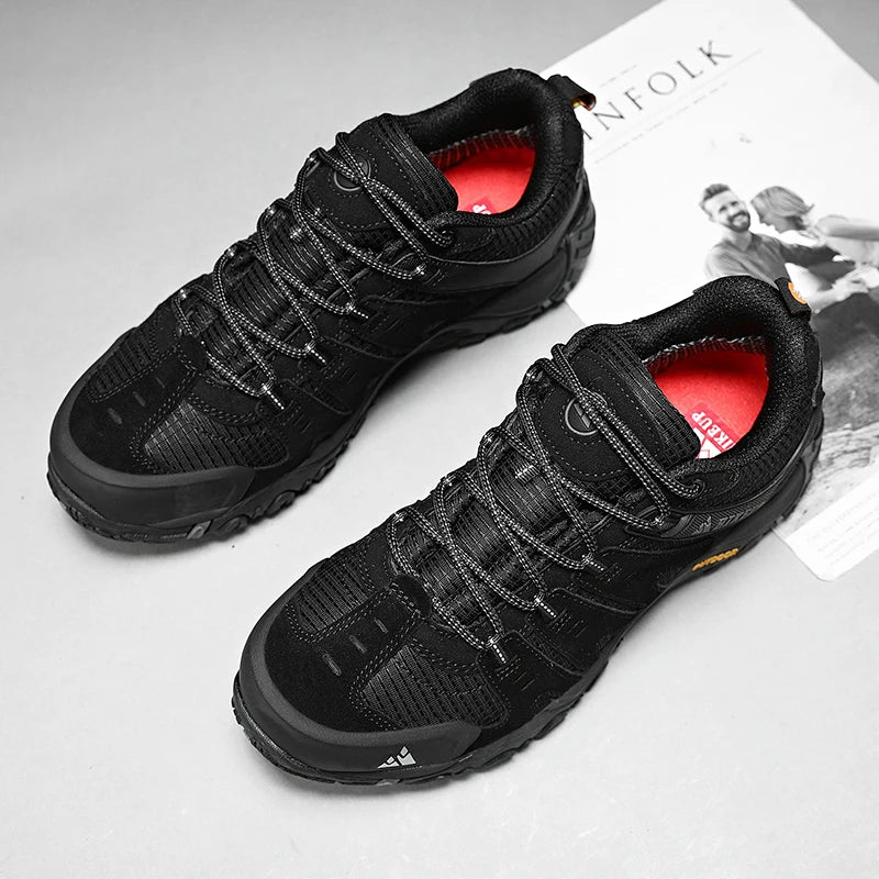 HIKEUP Men's Hiking Shoes Suede Leather Outdoor Shoes Wear-resistant Men Trekking Walking Hunting Tactical Sneakers