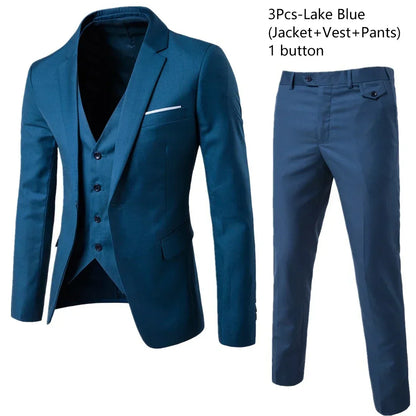 Elegant Suits For Men Wedding 3 Pieces 2 Set Luxury Fashion Classic Full Jackets Vest Pants Blazers Outfit 2024 Formal Costume