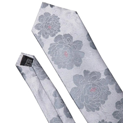 Barry.Wang Black White Gray Silver Silk Men Tie Handkerchief Cufflinks Set Jacquard Necktie for Male Wedding Business Party Gift