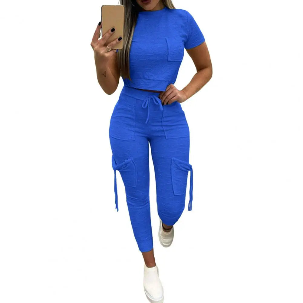 2Pcs/Set Top Pants Set Breathable Sports Outfit Pockets Ladies Sport Outfit Summer Loungewear Suit Trendy Streetwear