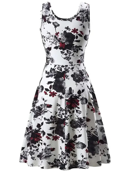 Spring and Summer Women's Digital Printing Short Sleeve Long Dress Round Neck Pullover Plaid Full Skirt Elegant Dress