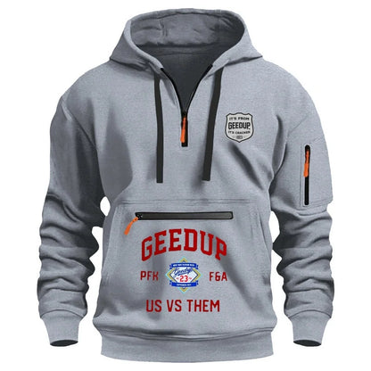 Men's casual sports hoodie, spring and autumn fashion arm pocket pull rope hooded solid color loose long-sleeved blouse pullover