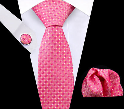 Luxury Plaid Tie For Mens Necktie Handkerchief Pocket Square Cufflinks Set Jacquard Woven Ties Wedding Business Accessories