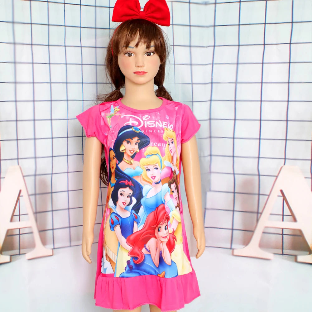 3-8Years New Summer Kids Cartoon Dress Sleepwear Mermaid Princess Belle Girls Printing Nightgowns Children Party Dresses Pajamas