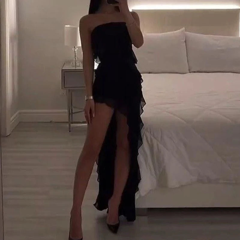 Elegant Evening Gown For Women Summer Without Shoulder Straps Dress Sexy Women Sleeveless Backless Irregular Party Club Dresses