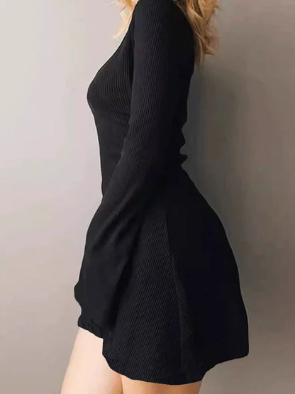 Spring European 2024 New Elegant Fashionable Simple Solid Color Women's Dress Cross-border Style Back Strap Waist-fitted Dress