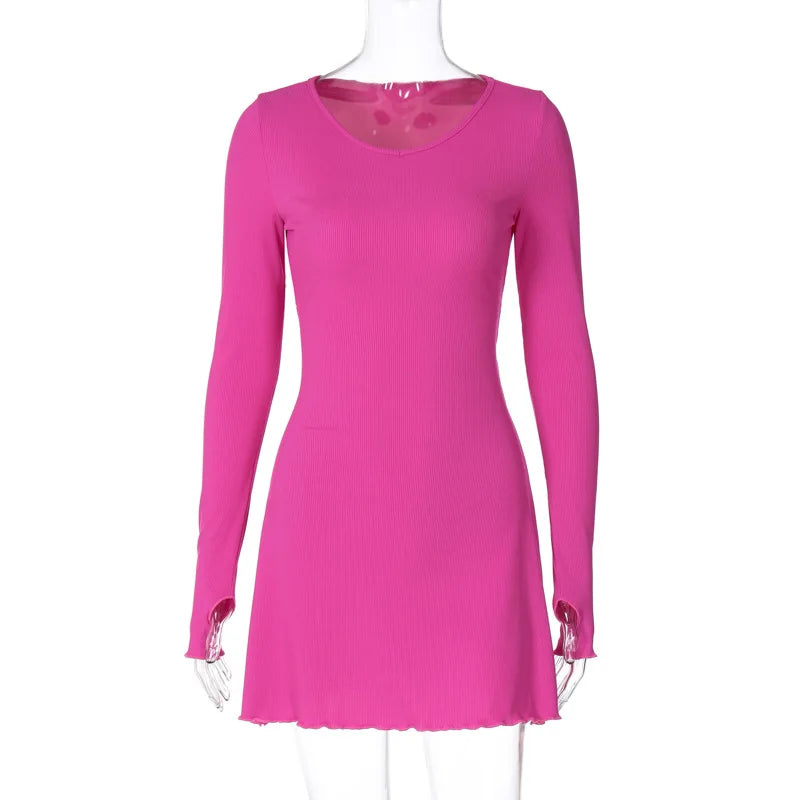 Spring Elegant Pretty Women Dresses New Black Sexy Short Dress Female V Neck Long Sleeve Slim Solid Color Mini Dress