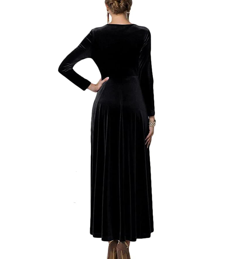 Autumn New 2023 Long Dress Cocktail Party Evening Elegant V Neck Velvet Formal  Robe Gown Maxi Dress For Women Clothing Vestidos