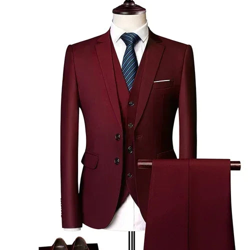 Elegant Suits For Men Wedding 3 Pieces 2 Set Luxury Fashion Classic Full Jackets Vest Pants Blazers Outfit 2024 Formal Costume