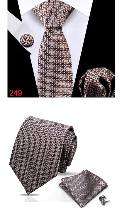 Luxury Plaid Tie For Mens Necktie Handkerchief Pocket Square Cufflinks Set Jacquard Woven Ties Wedding Business Accessories