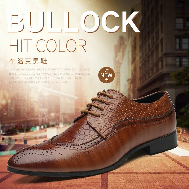 Business Casual Formal Lace-up Leather Shoes Men British Oxford Breathable Hombre Shoes Plus Size Office Wedding Flat Male Black