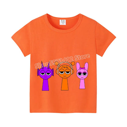 Sprunki Kids T-shirt Summer Children Incredibox Game Cotton Short Sleeve Top Boy Anime Fashion Cute Tee Girl Casual Clothes Gift
