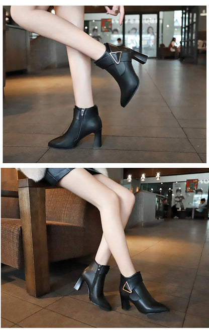 Women's Sexy Heels 2024 Autumn Winter Platform Buckle Pointed Ankle Boots Fashion High Quality Designer Women's Boot Botas Mujer