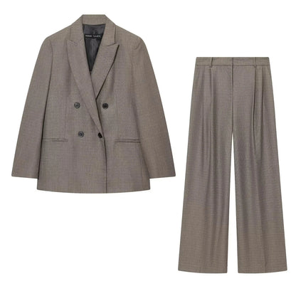 KONDALA 2026 Spring Summer Office Lady Solid Suits Fashion Elegant Double Breasted Tops For Women Chic Zip Up Wide Leg Pants