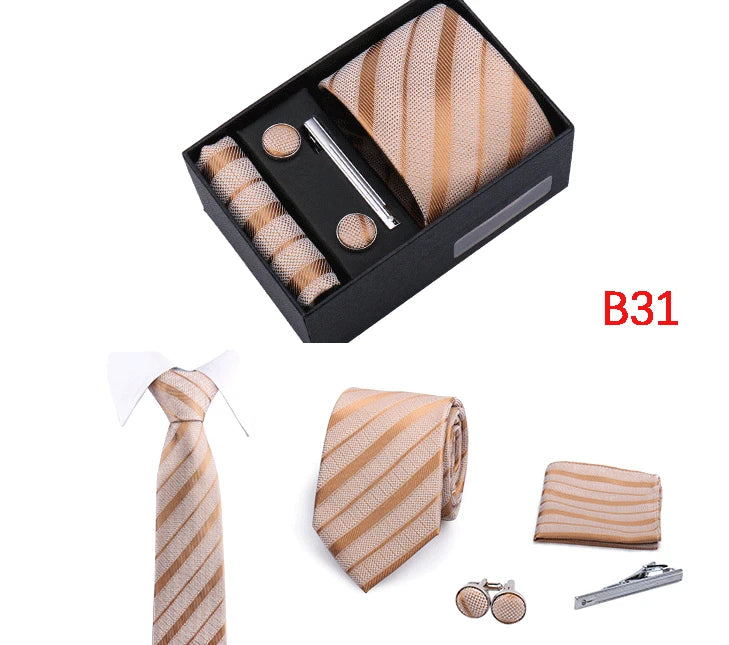 Ties Gift Box Brand Design Top Quality Jacquard Necktie Hanky Cufflink Set Tie Clip For Men Gravatas Business Wedding