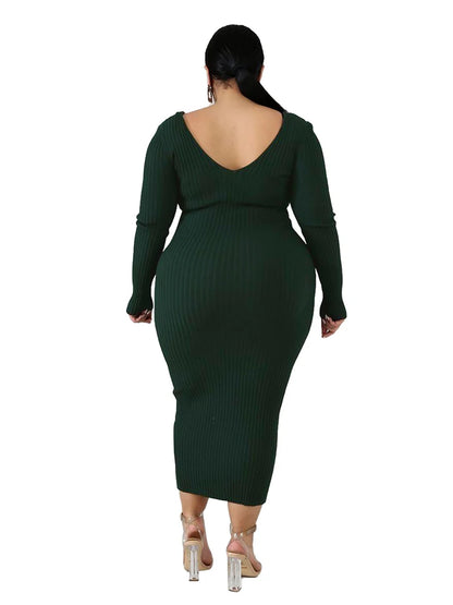 Ladies Knitted Sweater Dress Midi Dress Long Sleeves Chic and Elegant Plus Size Dresses for Women 4xl 5xl