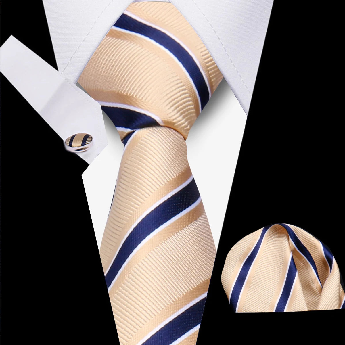 Classic Elegant Ties For Men Fashion Gifts Striped Solid Necktie Handchief Cufflink 3 Pcs Set Wedding Business Suit Accessories