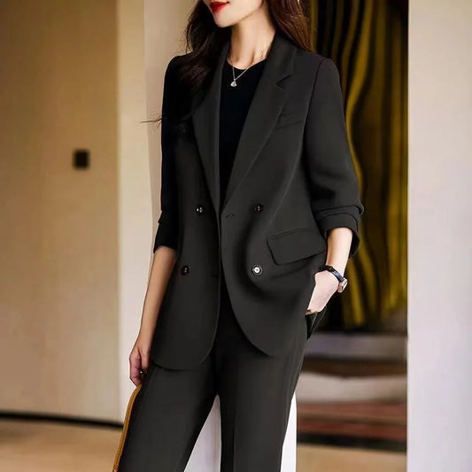 Two-Piece Suit Set in Raspberry Casual Sle for Women Long Sve Profional Pantsuit Polyester Fiber 00%