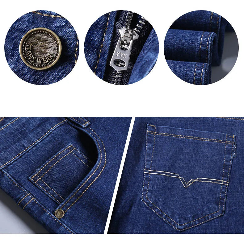 2024 NEW Men's Classic Style Casual Stretch Slim Jean Pants Male Brand Denim Trousers Black Blue Fashion Business Jeans