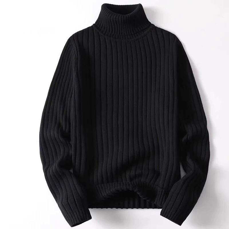 Men's Stylish Solid Thicken turndown Pullovers Thermal Winter Long Sleeve Sweater Vertical Stripes Design Knitted Sweaters Male