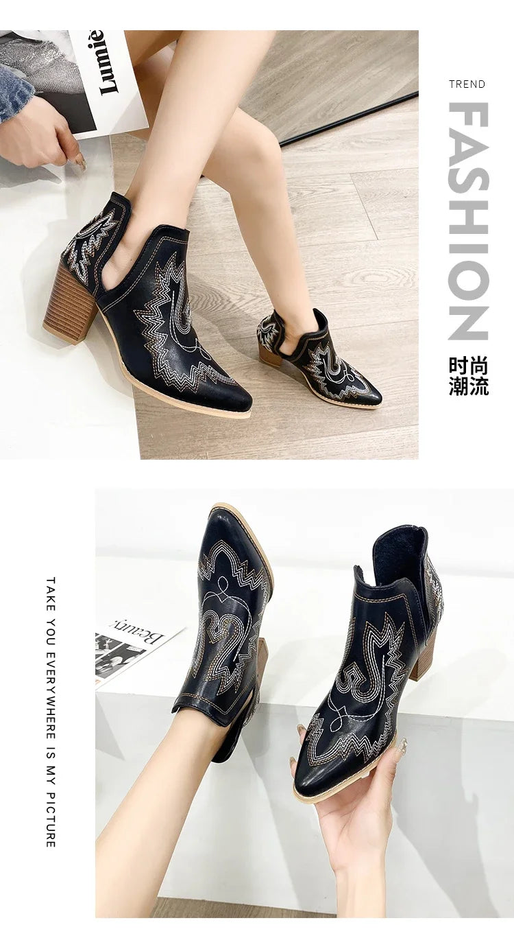 Shoes for Women 2023 Fashion Slip on Women's Boots Autumn Pointed Toe Solid High Heels Roman Short Barrel Large Size Naked Goth