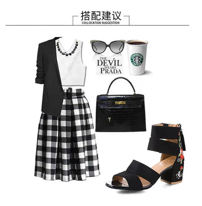 Ethnic Style Embroidered Mid-heel Sandals,  Summer Casual Thick Heels Elegant Vintage Open-toed Embroidered Shoes, Women's Shoes