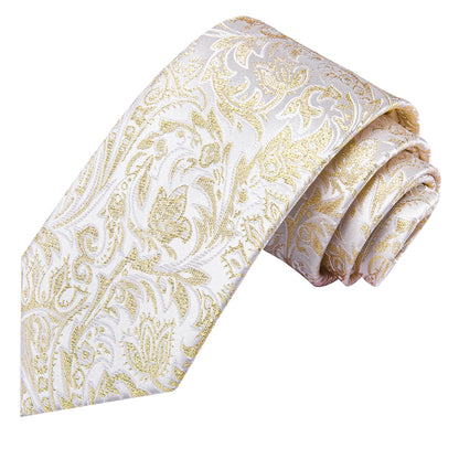 Hi-Tie Champagne Gold-color Silk Mens Elegant Ties Fashion Mens Necktie Pocket Square Cufflinks Set Business Party Wedding
