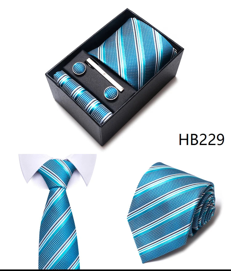 Mix Colors Wholesale 2023 New Style Wedding Gift Tie Pocket Squares Set Necktie Box Men Fit Wedding Blue Paisley