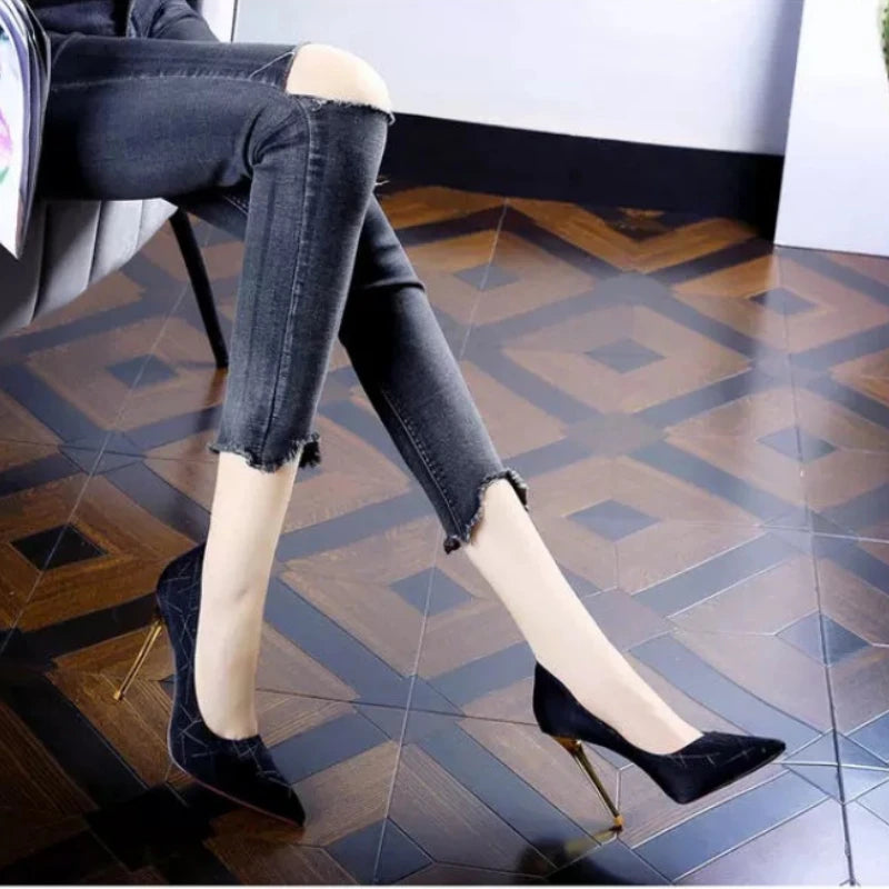 Fashion Banquet Sexy Stiletto High Heel Striped Pointed Women's Shoes New Thin Heel Shoes Shoes for Women Pumps Wedding