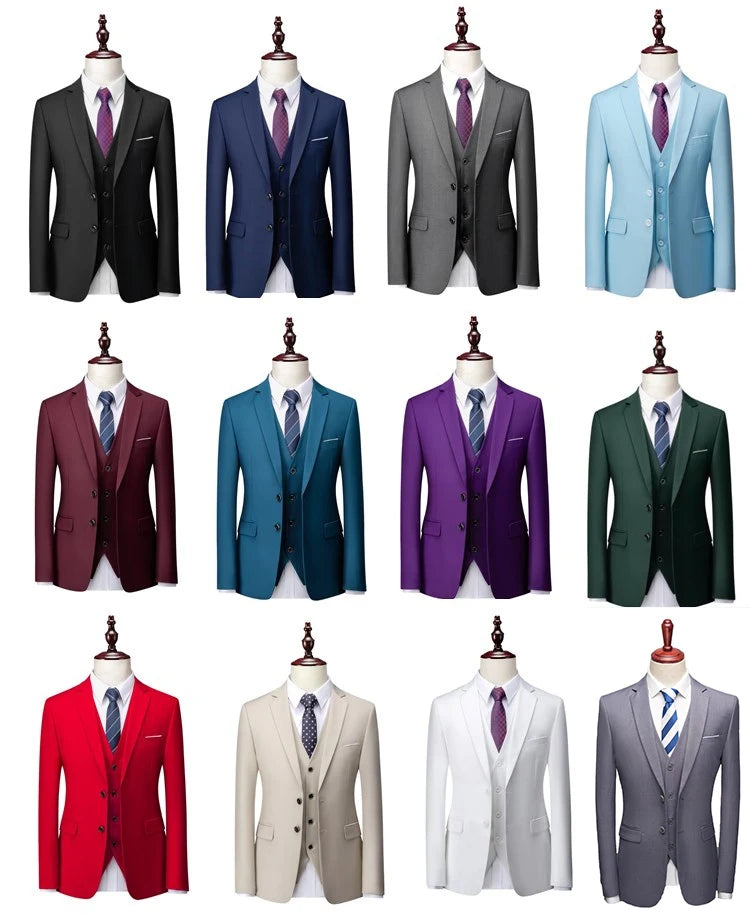 3 Pcs Suits Set Blazers Jacket Pants Vest / 2023 Fashion New Men Casual Boutique Business Slim Dress Formal Coat Trousers