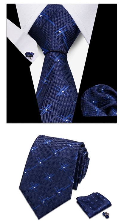 Classic Elegant Ties For Men Fashion Gifts Striped Solid Necktie Handchief Cufflink 3 Pcs Set Wedding Business Suit Accessories