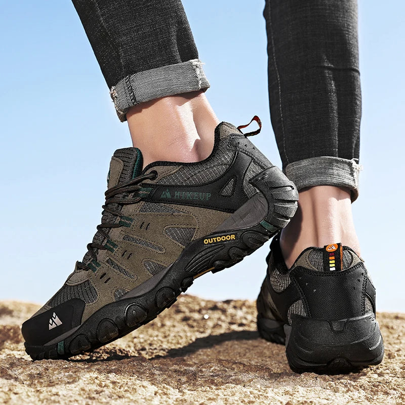 HIKEUP Men's Hiking Shoes Suede Leather Outdoor Shoes Wear-resistant Men Trekking Walking Hunting Tactical Sneakers