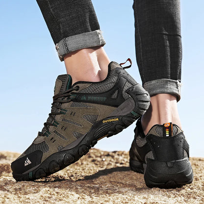 HIKEUP Men's Hiking Shoes Suede Leather Outdoor Shoes Wear-resistant Men Trekking Walking Hunting Tactical Sneakers