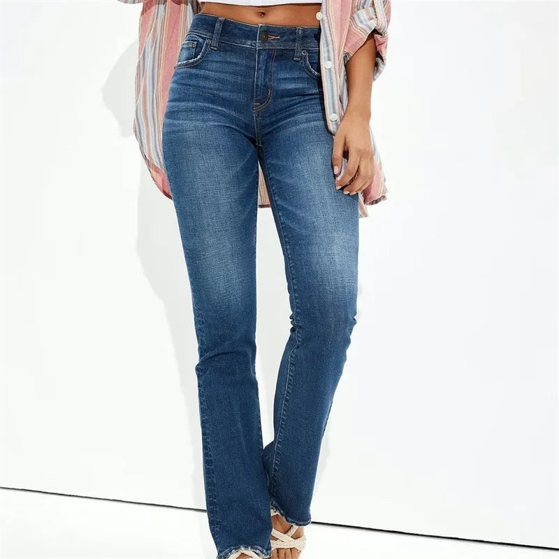 Women High Waist Hip Lift Straight Jeans Four Seasons Casual Slim Denim Pants Daily Female Comfortable Office Commuter Trousers