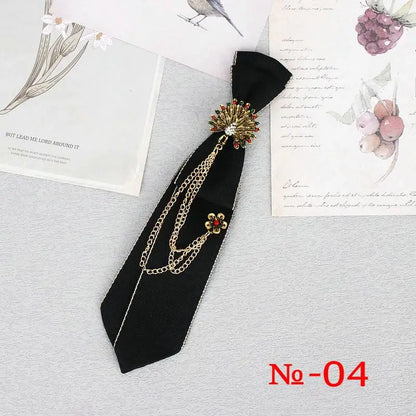 Hand Made Black Ribbon Tie Crystal Rhinestone Jewelry Men Shirts Hot New Girl Boys Collar Neck Ties School Uniform Women Necktie