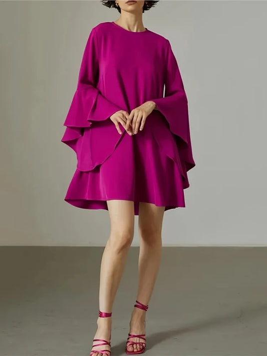 Spring Summer Women Solid Dress Fahion O Neck Ruffles Loose Casual Dresses For Woman Robe Femme 2024 New Elegant