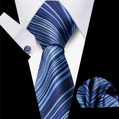 Classic Elegant Ties For Men Fashion Gifts Striped Solid Necktie Handchief Cufflink 3 Pcs Set Wedding Business Suit Accessories
